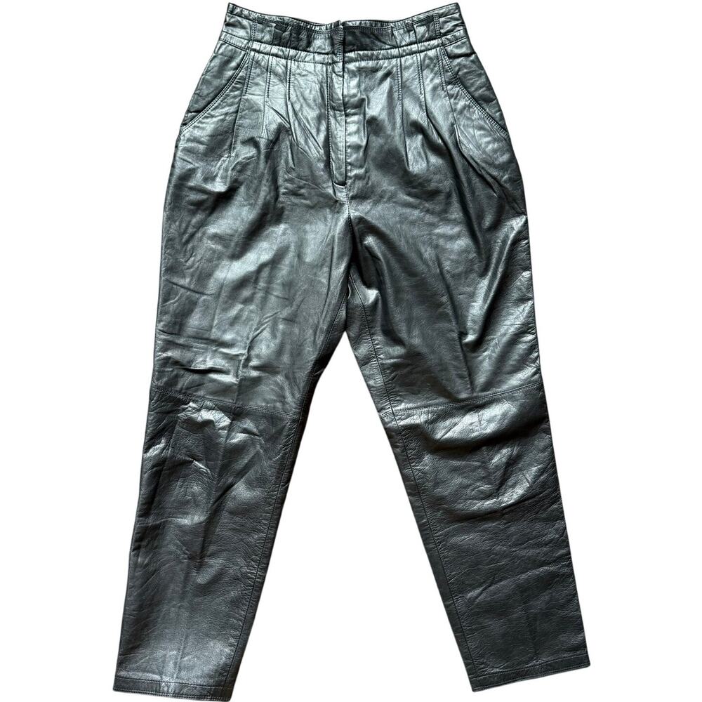 Toffs Genuine Leather High Rise Paper Bag Waist Tapered Pants Black Women’s 12P